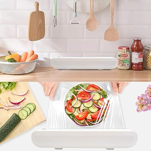 Miniatura 5 de Dispensador de plástico reutilizable con cortador, dispensador de envoltura de alimentos, película adhesiva recargablepapel encerado, 1 rollo de