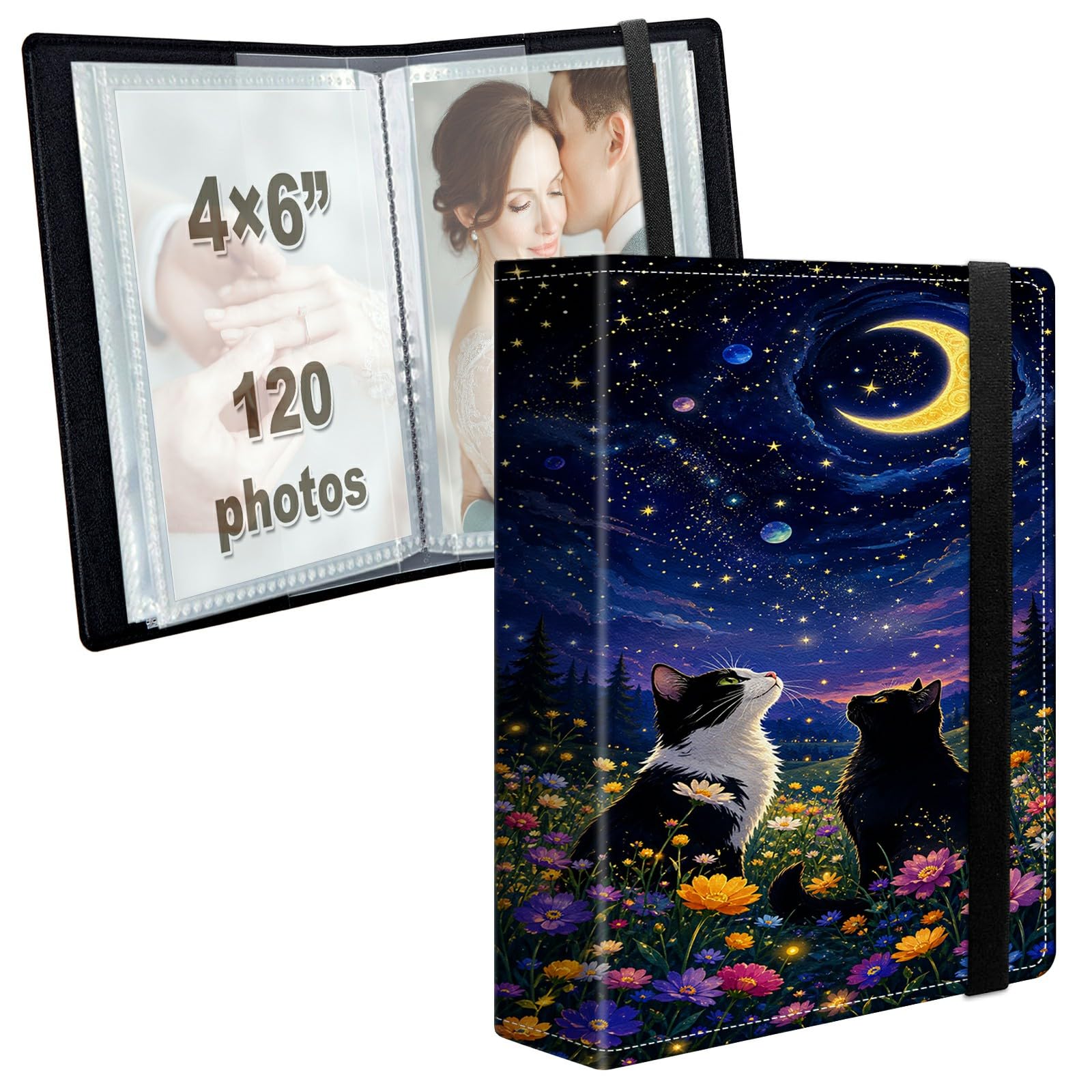 Photo Album 4x6 120 Photos with Strong Elastic Band, Floral Cats