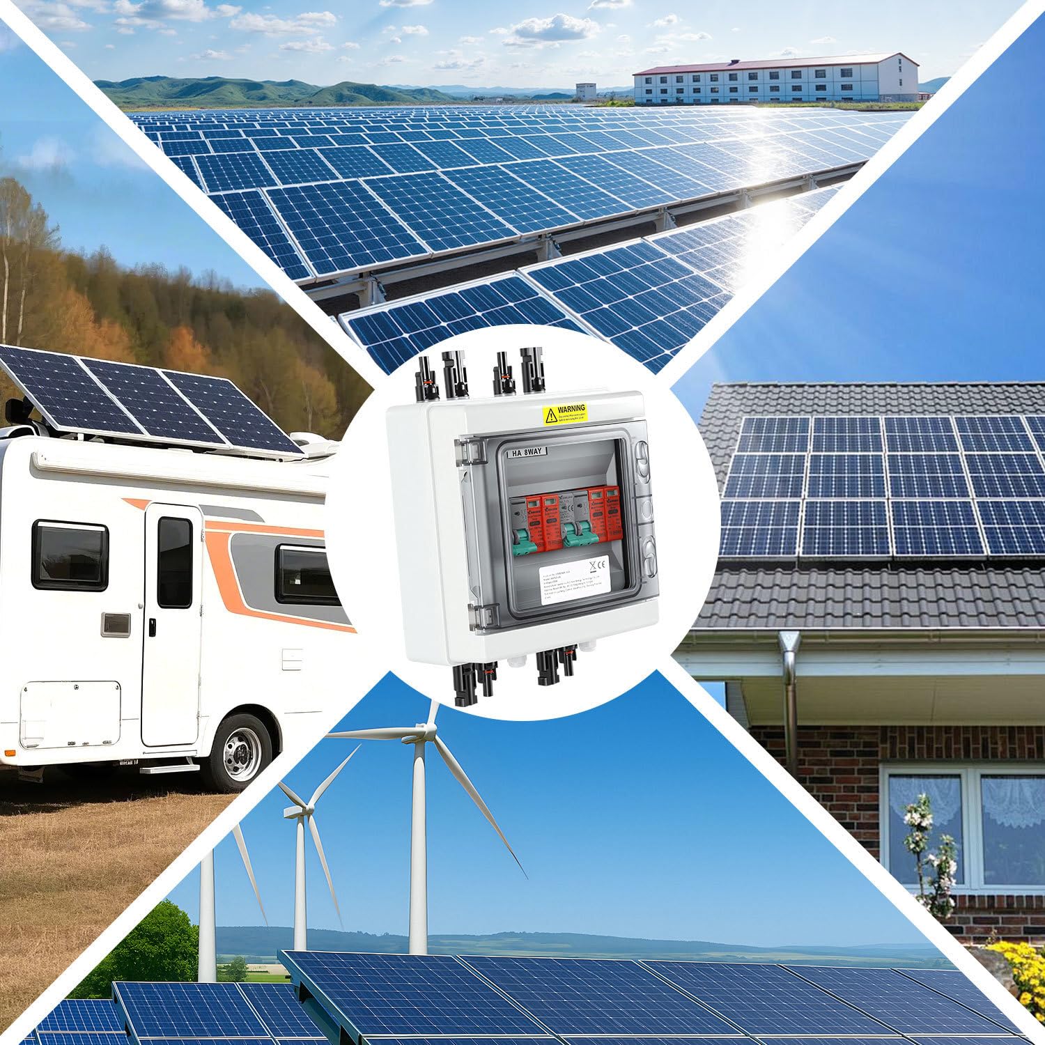PV Combiner Box 2-String mit Überspannungsschutz und DC-Trennschalter, 1000V 32A, IP65 wetterfest, inkl. Solarstecker und Montagezubehör