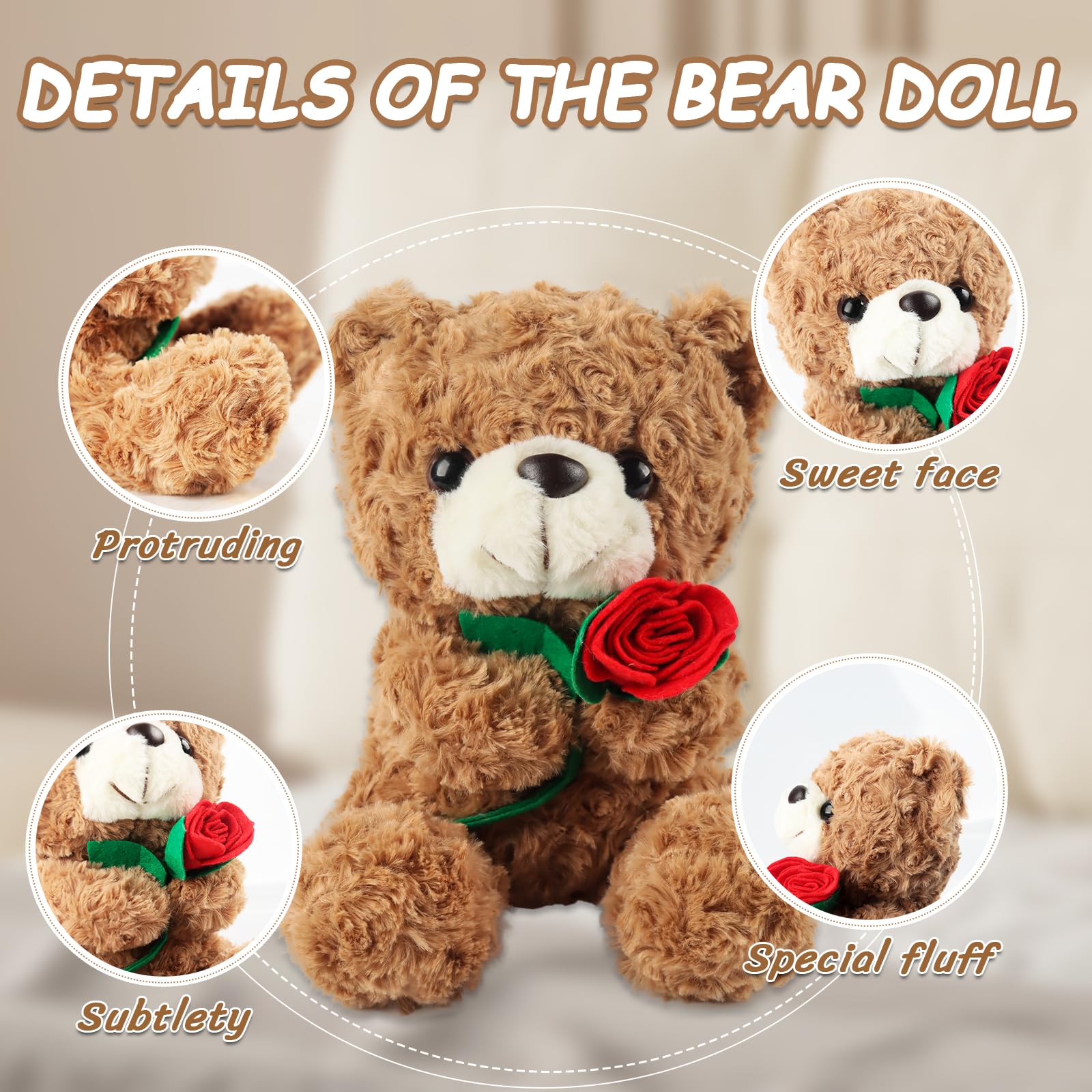 TIVUNORON Teddy Bear Plush Toy Cuddly Toy, 25 cm Teddy Bear Soft Fur Plush Toy, Rose Bear Plush Toy - Image 3