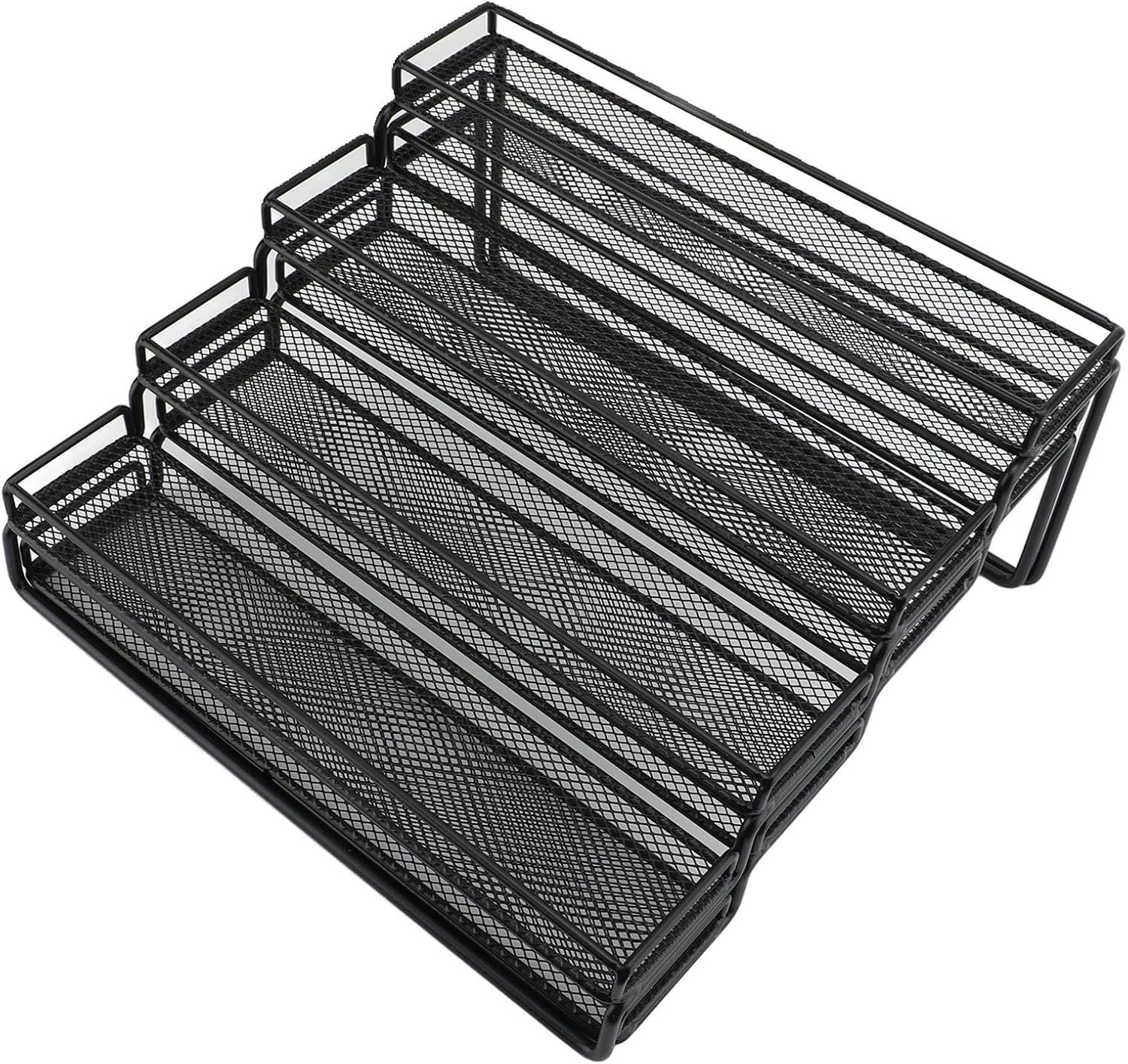 SUNGOOYUE 4 Tier Condiment Organizer Rack, Stable Metal Frame, Expandable Shelf for Countertops Inside Cabinets, Kitchen Organizer for Condiment Storage