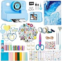 GYACS Kids Instant Print Camera 1080P Selfie Video with DIY Journal Kit 200+ Accessories Blue - Gifts Ages 3-12