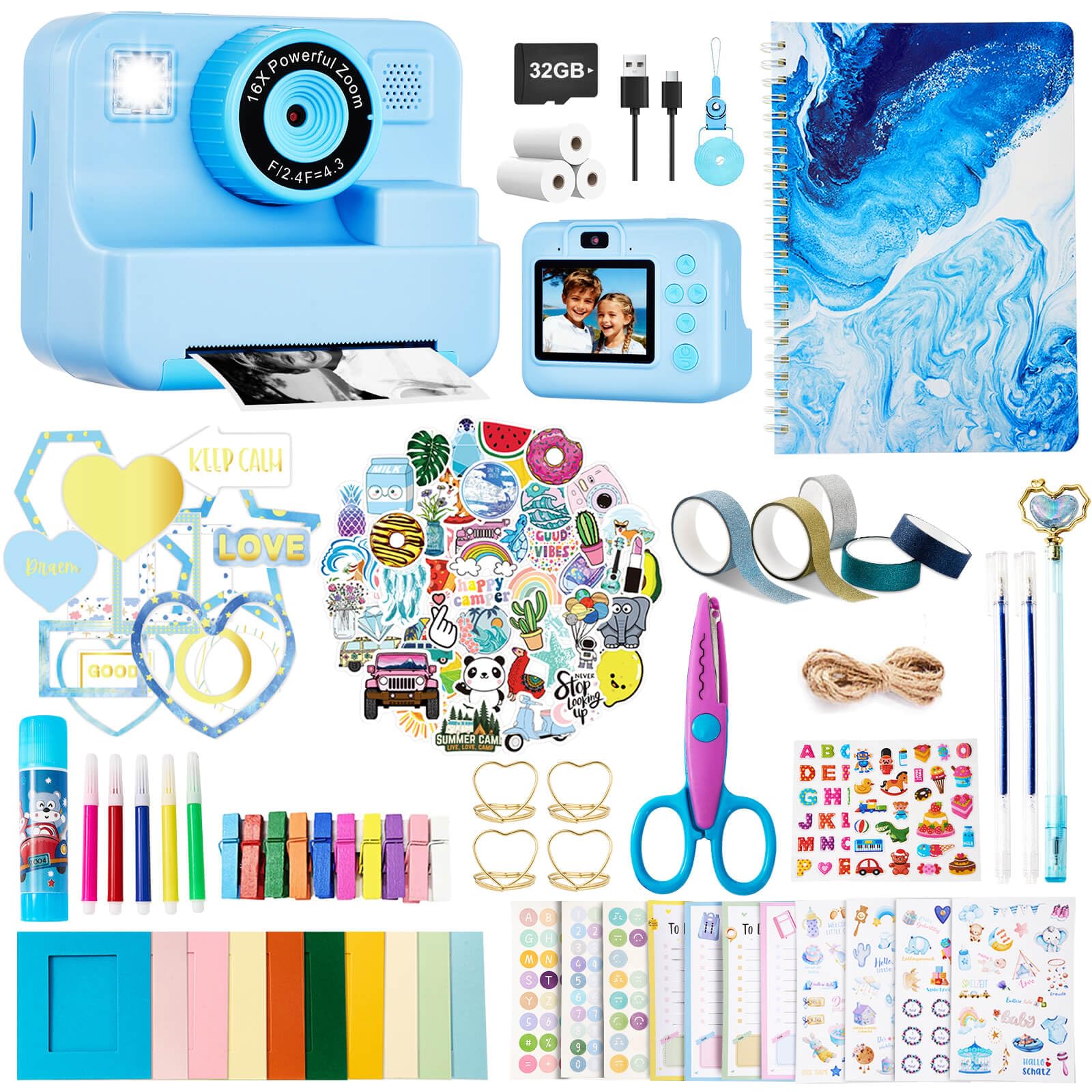 Kids Instant Print Camera, 1080P Selfie Video Camera with DIY Journal Kit – 200+ Accessories, Christmas & Birthday Gifts for Girls & Boys Ages 3-12 (