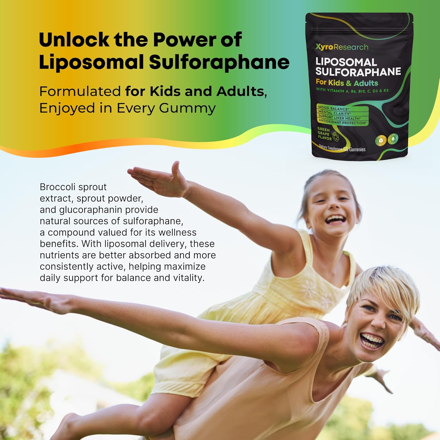 Liposomal Sulforaphane Gummies - 150mg Broccoli Sprout Extract with Vitamins Supplement for Kids Adults - Antioxidant Cellular Health & Liver Detox Support - Non-GMO Vegan Sugar-Free - Image 2