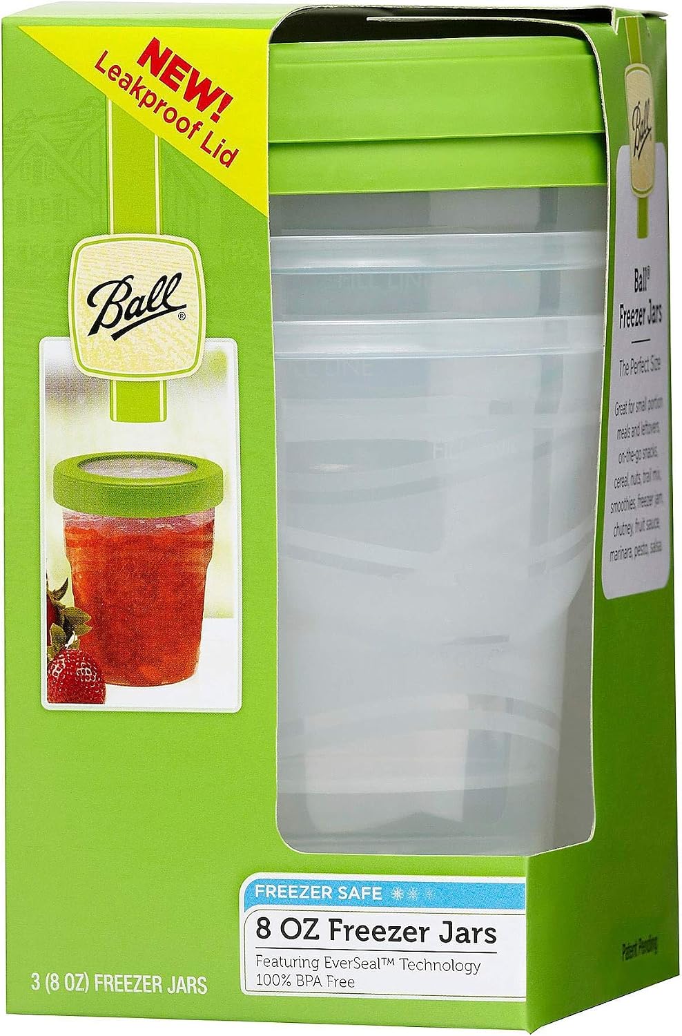 Ball Plastic Pint Freezer Jars with Snap-On Lids | 8-Ounces | 3-Count per Pack (1-Pack)