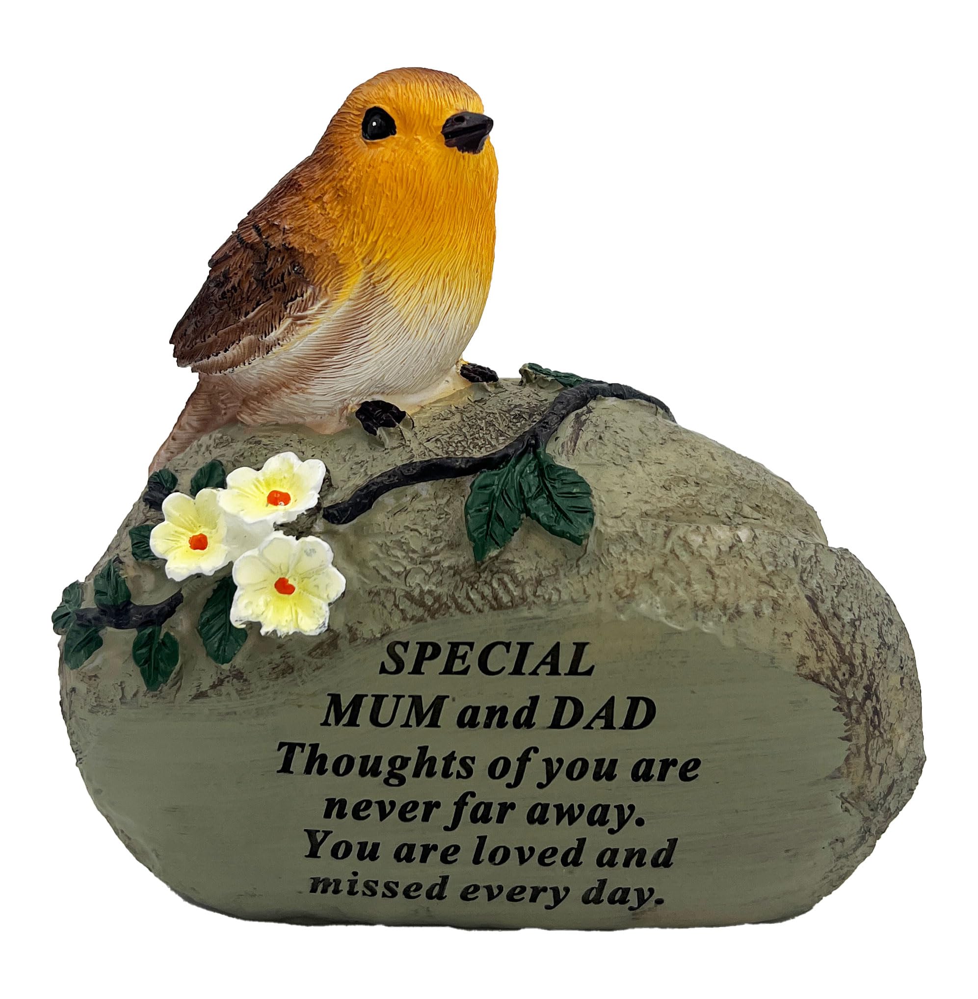 Angraves Multicolor Special Mum And Dad Graveside Memorial Robin Bird Resin Stone Grave Plaque Ornament Decoration Sadly Missed