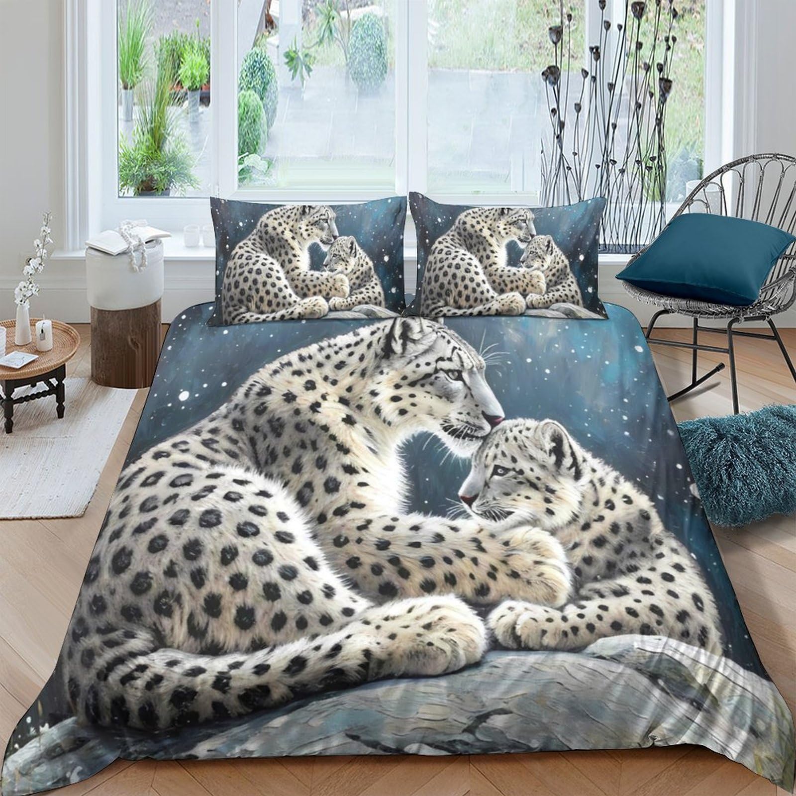Ctjqhvkz Style-2 3D Printed Snow Leopard Fitted Sheet Microfiber Soft Breathable Wild Animal Mattress Cover For Bedroom Dorm Decor Single（135X200cm）