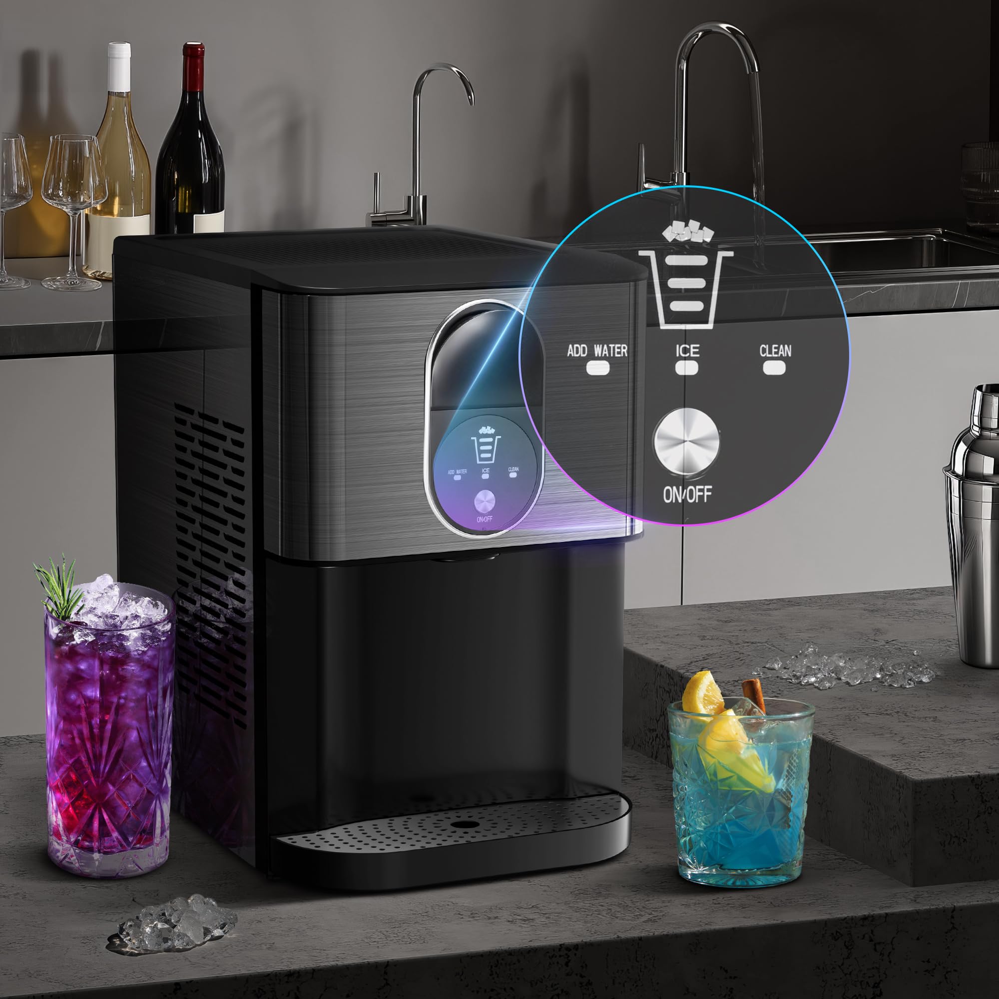 Kismile Countertop Nugget Ice Maker, 44lbs/24h Soft Chewable Pebble Ice Machine With Self-Cleaning And One-Click Operation, Compact Pellet Ice Maker For Home & Kitchen (Black) on Fridge.com - View 4
