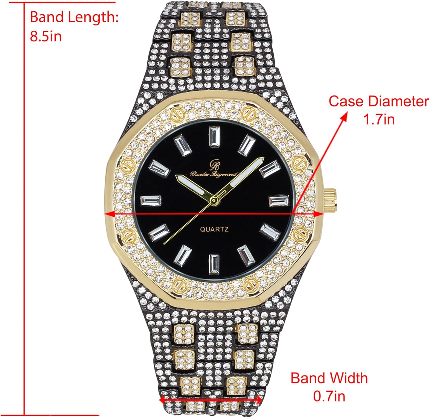 Charles Raymond Bling-ed Out Rapper's Luxury Hip Hop Mens Watch - Stand Out in Your Crew with This Bling Timepiece seen from Miles Away - 10227FAM
