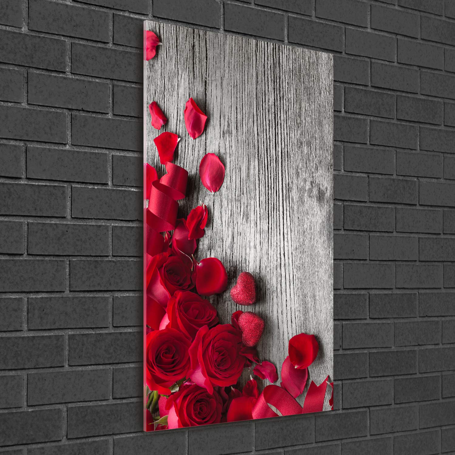 Tulup Impression sur Verre de 50x100 cm Image Tableau Photo décorative panoramique pour la Cuisine et Le Salon - Nourriture et Boissons - Roses Rouges - Rouge