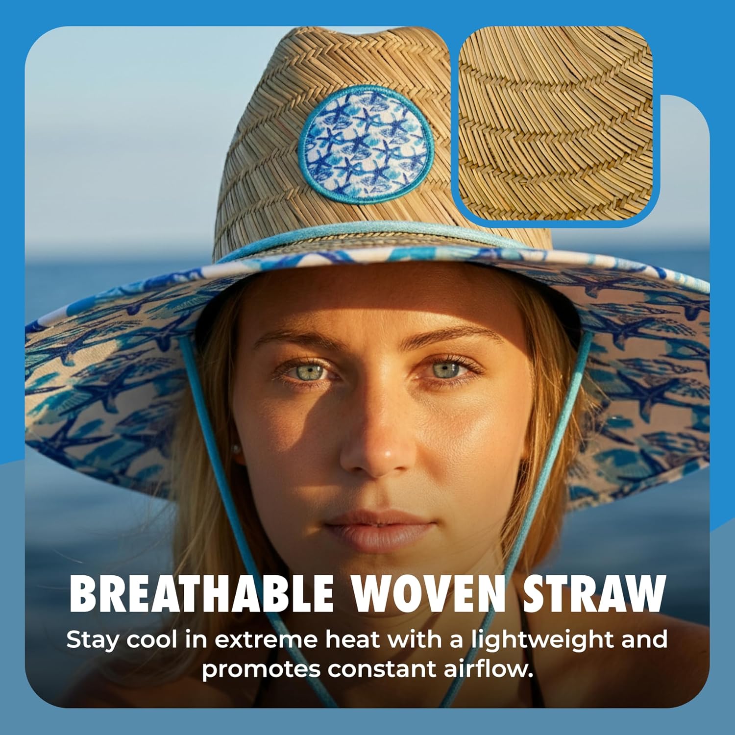 grinderPUNCH Lifeguard Hat Mens Straw Sun Hat for Outdoor American Flag USA Patriotic Straw Beach Fishing Straw Hat for Men