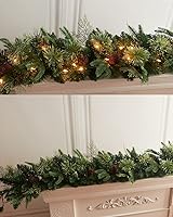 Vista 5 de Guirnalda de Navidad preiluminada de 9 pies, 50 luces, enchufable, decoración navideña, chimenea, escaleras, chimenea, puerta, interior y exterior