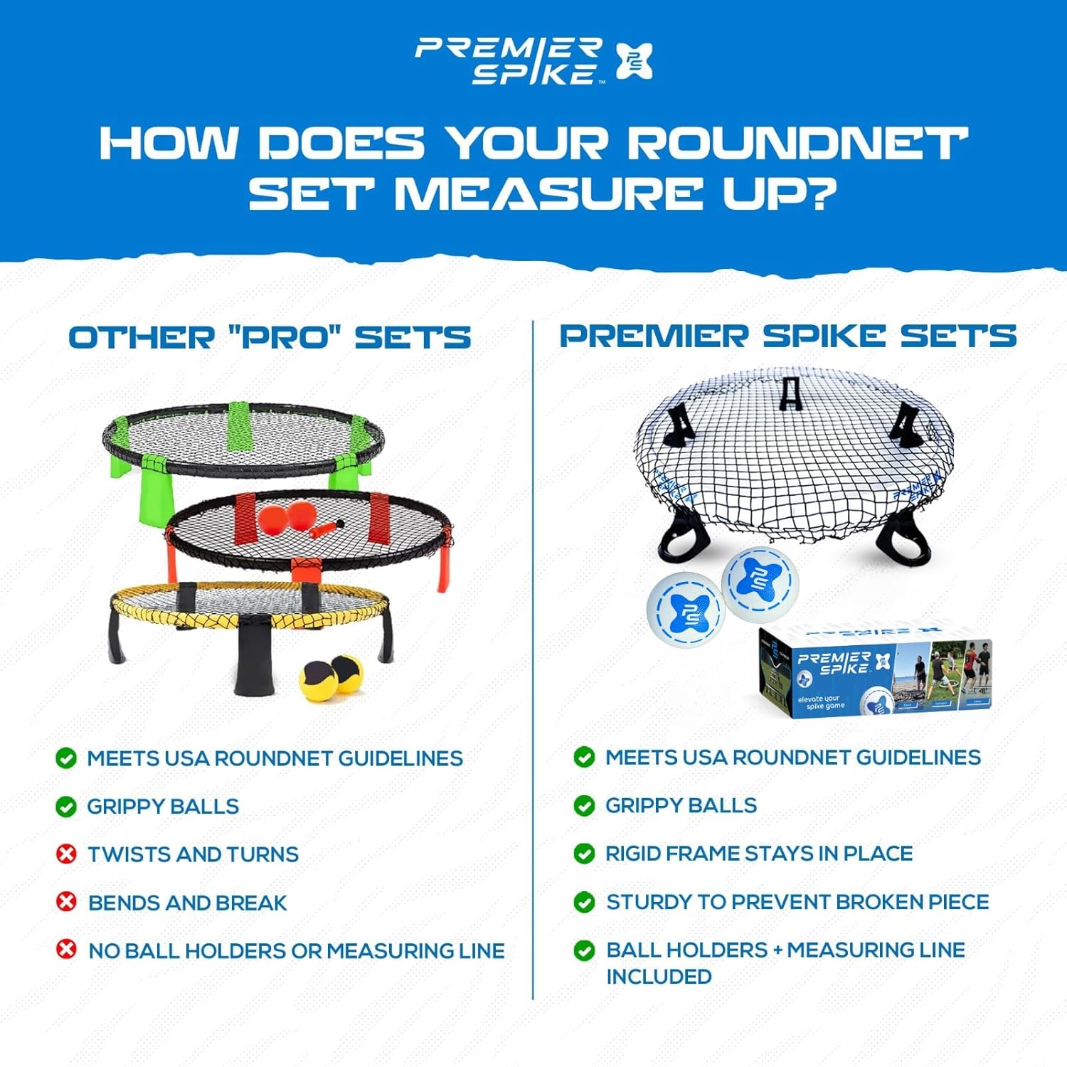 Roundnet Game Set - Top Set in Quality & Durability - Portable Outdoor Game for Beach, Backyard, Camping Game for Kids, Teens & Adults - Net, 2 Balls