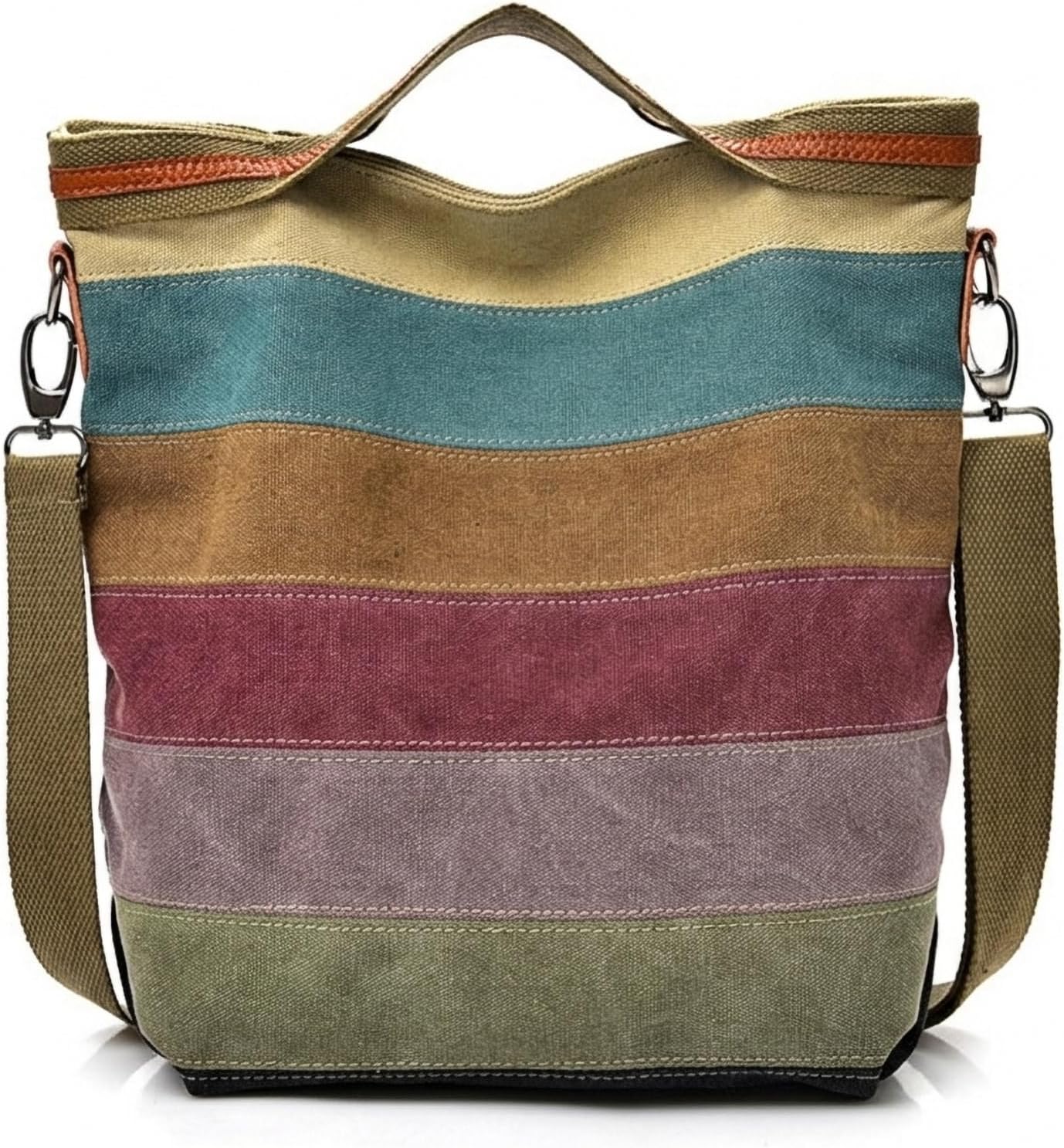 ROUROU Women's Hobo Tote Bag - Multi-Color Canvas Crossbody Purse with Strap Large Capacity for Daily Travel Shopping