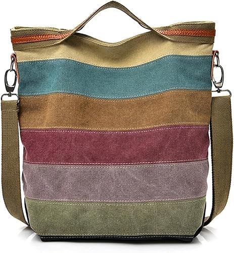 ROUROU Hobo Tote para mujer – Bolso cruzado de hombro con asa superior, lona multicolor, gran capacidad, bolso casual