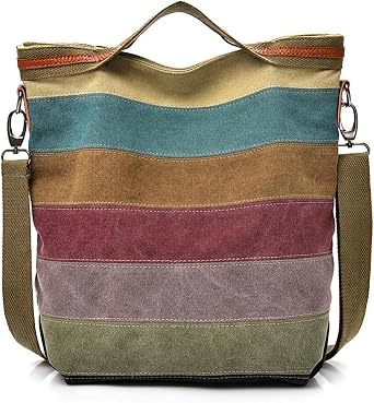 ROUROU Womens Hobo Tote Bag - Multi-Color Canvas Crossbody Purse with Strap Large Capacity for Daily Travel Shopping