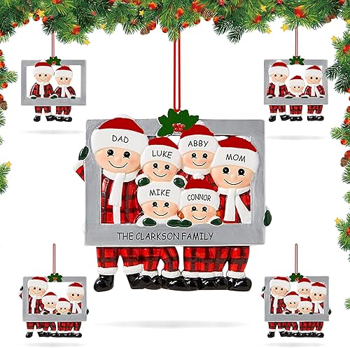Miniatura 1 de Adorno de Navidad personalizado 2024, adorno para árbol de Navidad, marco personalizado de familia feliz hecho de cerámica, colgante de nombre de