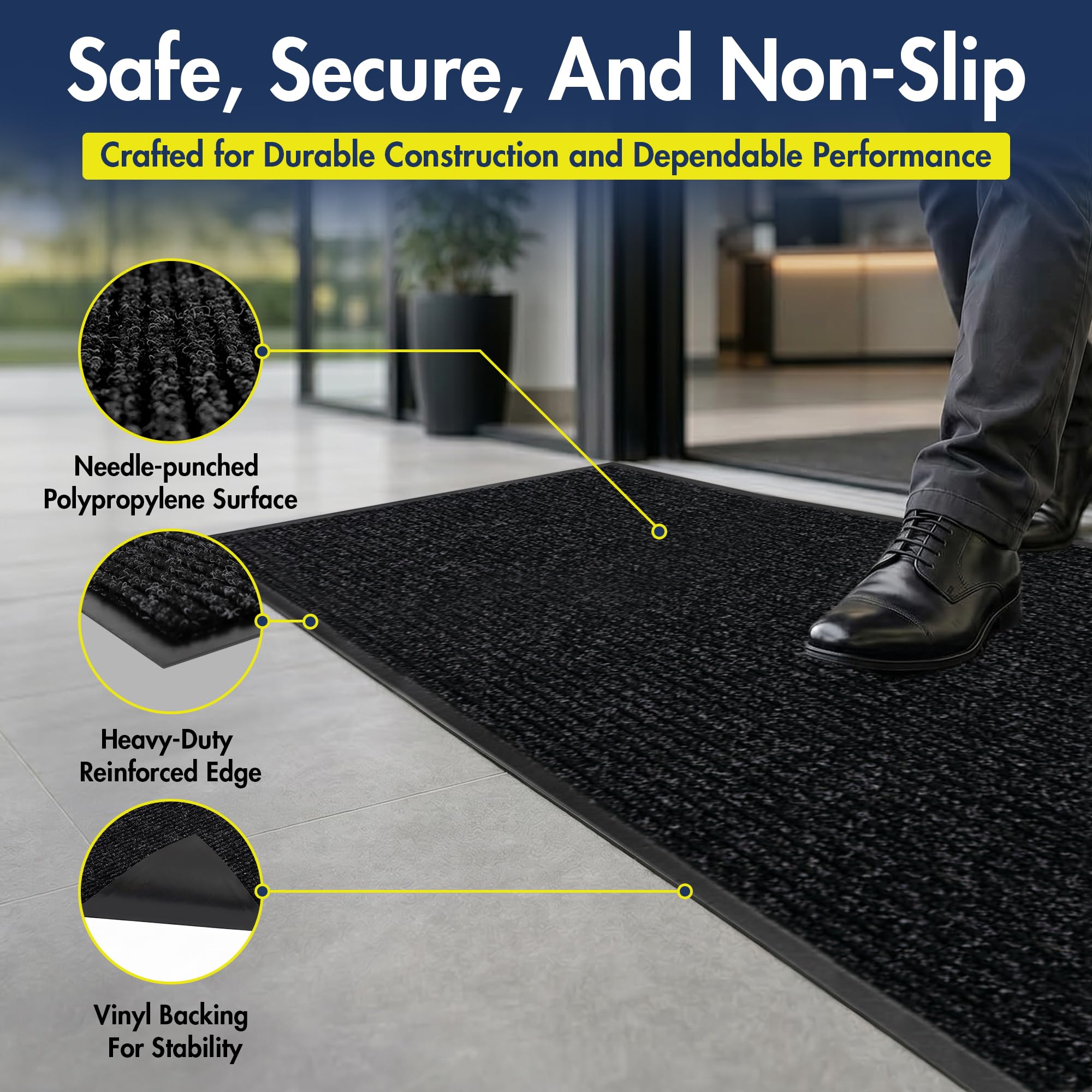 Notrax 109 Industrial Door Mat, 3' x 5' Charcoal, Made in the USA — Amazon image 5