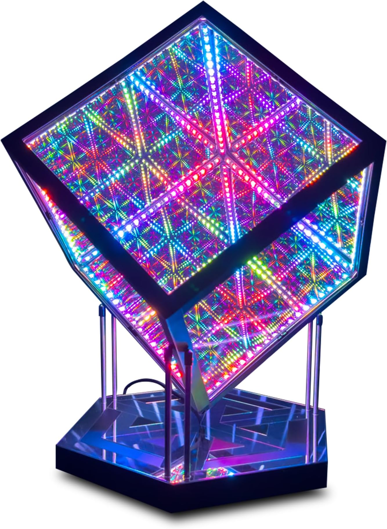 HyperCube Infinity Cube LED Light with Stand - 10-Inch Sound Reactive Table Lamp - Cool & Creative Multicolor Decorative Mirror Art Desk Night Light