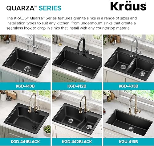 Vista 14 de KRAUS Quarza 31-inch Drop-In/Undermount Single Bowl Granite Kitchen Sink in Black Onyx, KGD-412B Negro Onyx