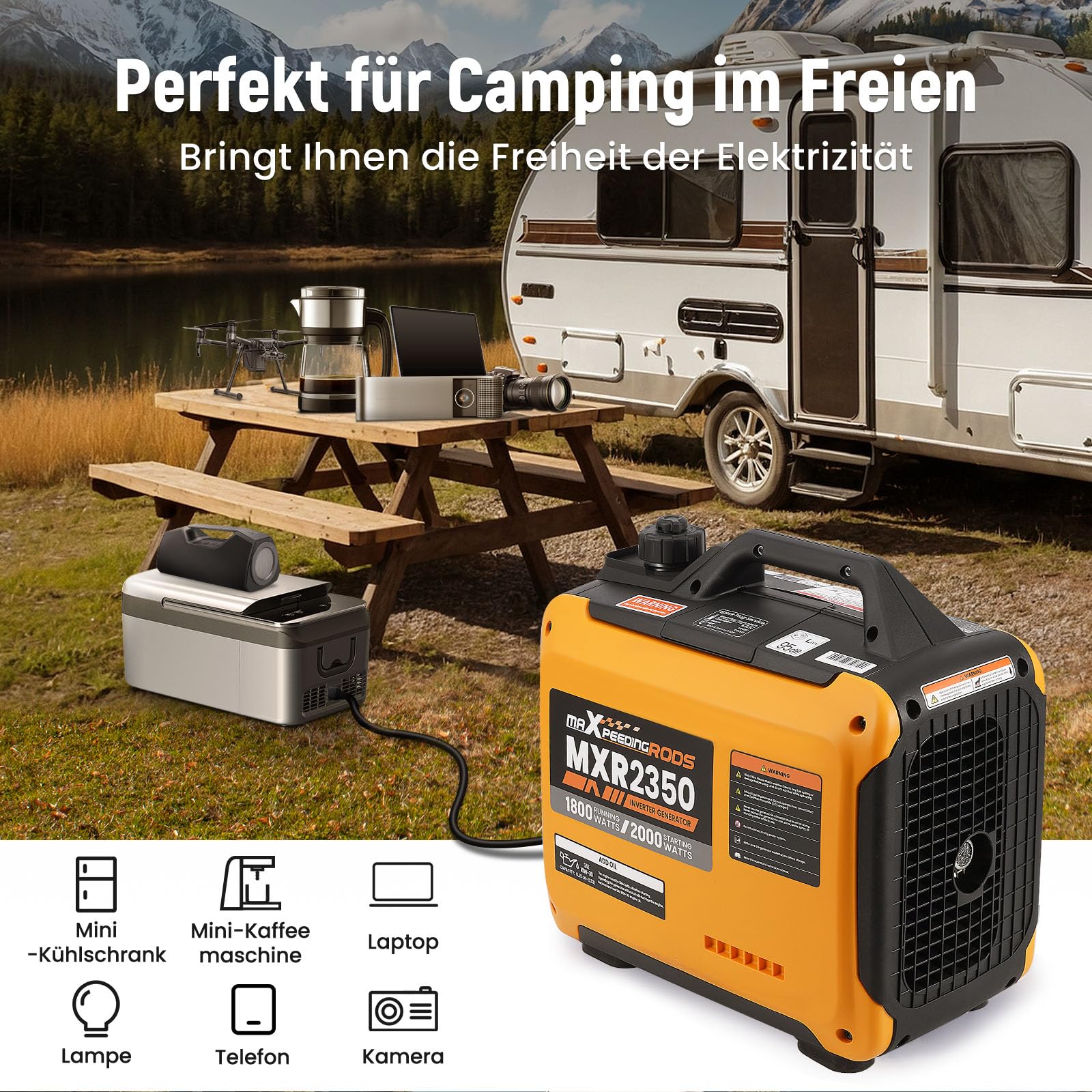 maXpeedingrods Inverter Stromerzeuger 2000W Stromgenerator Benzin 4 Takt mit USB und 230V Steckdosen, Digitalanzeige, kompakt und leicht für Camping, Outdoor Reise, Wohnmobil