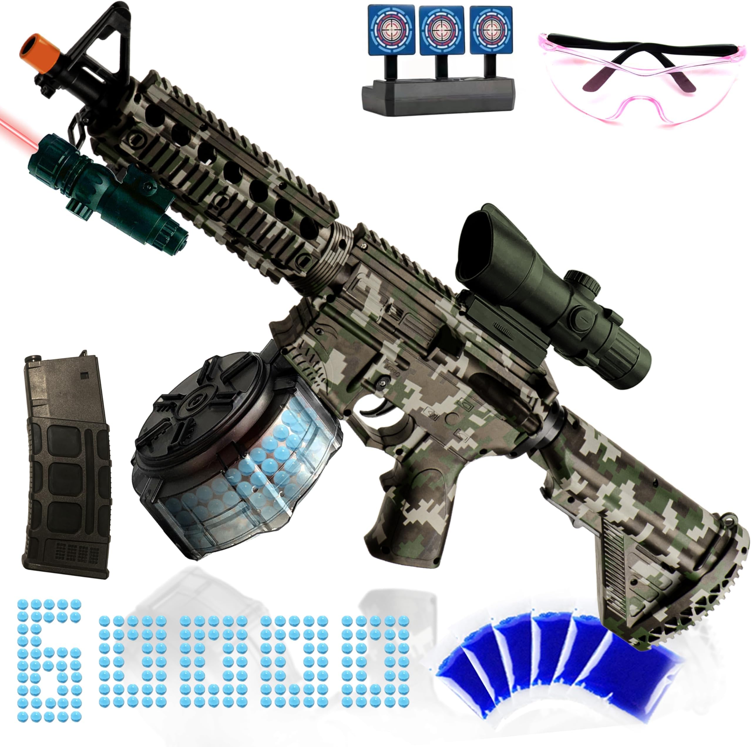 M416 Large Gel Splat Blaster for with Goggles, with Drum and Manual & Electric Dual Mode Gel Splat Blaster, for Team Game - Ages 14 +(Camouflage)