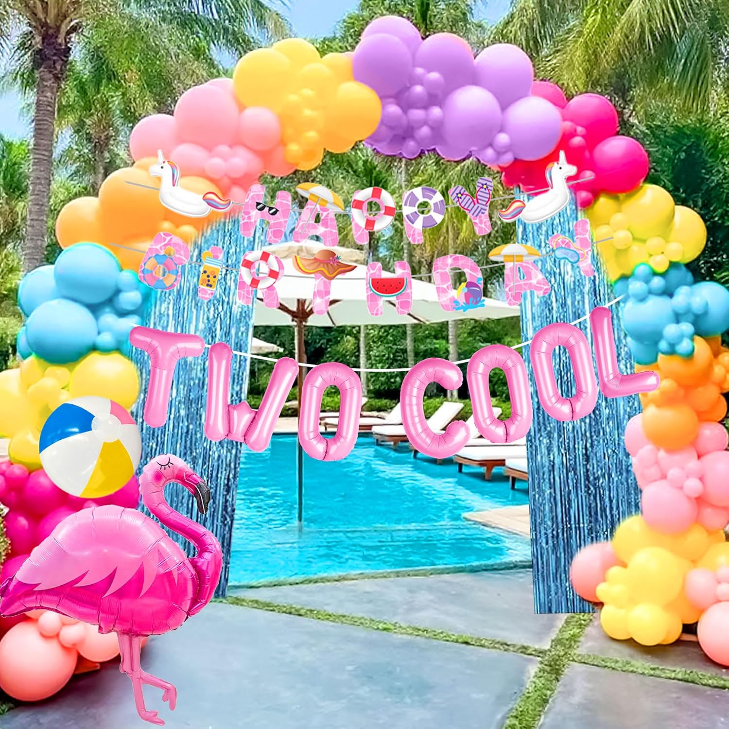 Two Cool Pool Birthday Party Decorations Girls Two Cool Balloons Banner Summer Beach Swimming Pool Party 2nd Birthday Party Supplies - Image 4