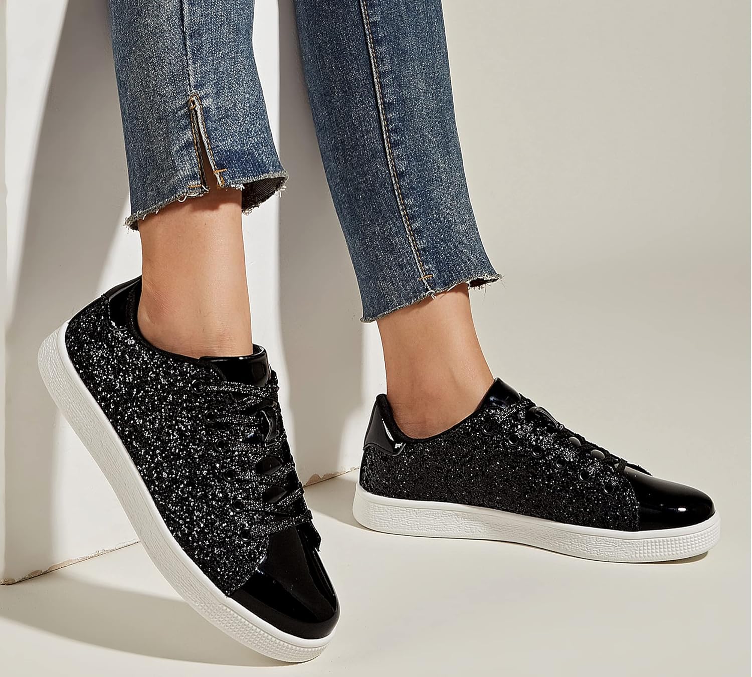 LUCKY STEP Glitter Shoes Sparkly Bling Shiny Bedazzled Lace up Fashion Sneakers for Women - Image 6