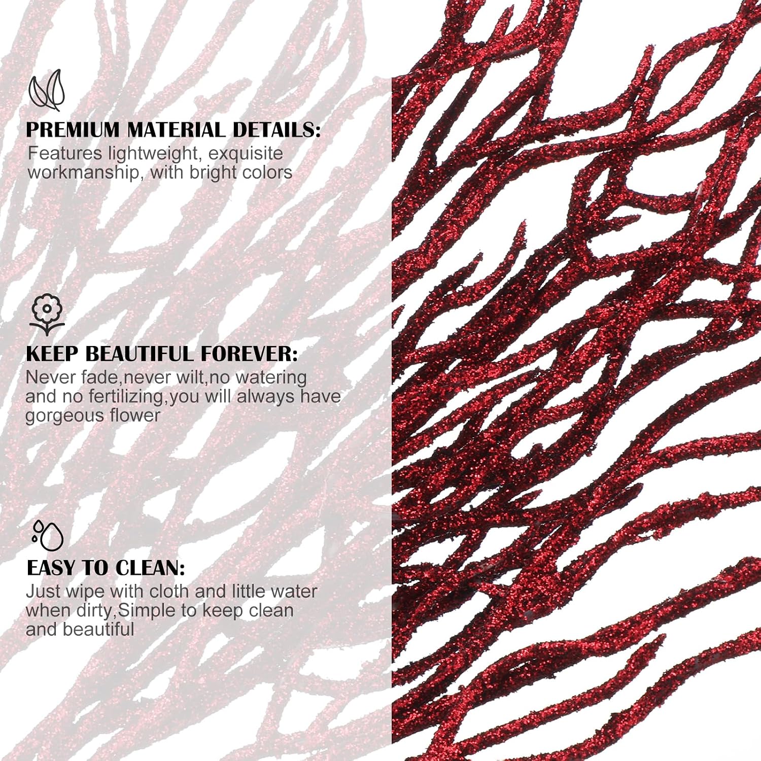Jutom 30 Pcs Glitter Christmas Tree Pick 13.7 x 2.7 Inch Curly Tall Tree Filler Branches Sprigs and Twigs Decorations for Christmas Vase Xmas Gift Wedding Decoration (Burgundy Red)