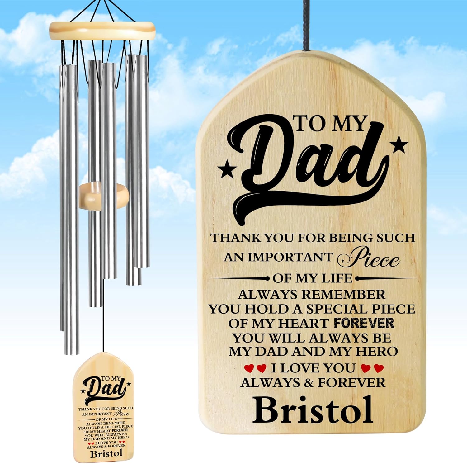 Gifts for Dad, Jocidea Father's Day Wind Chimes, Fathers Day Personalized Gifts, Birthday Christmas Valentine's Day Father's Day Presents - Always Remember