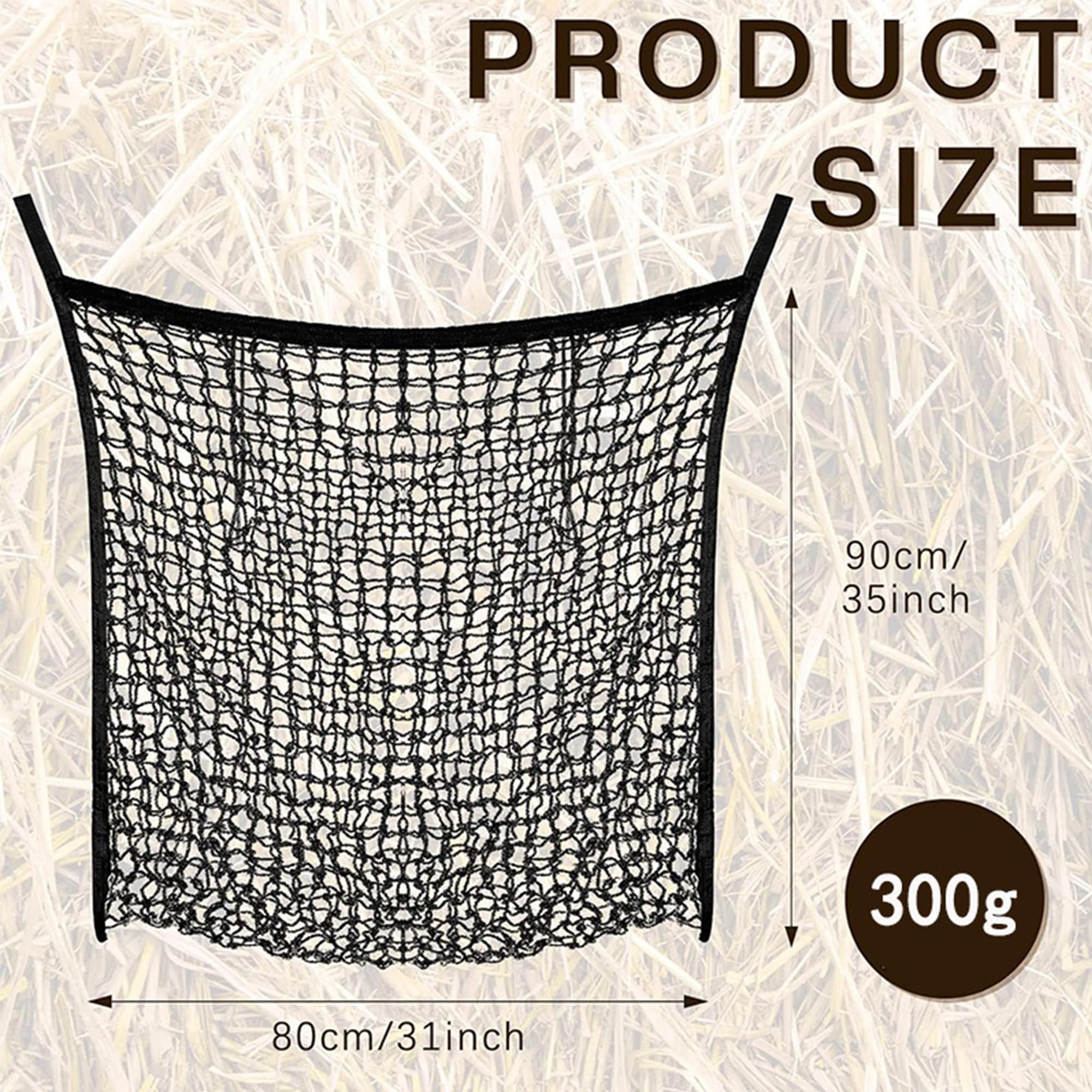 SUQ 2PCS Siatki do siana dla koni, Siatka do karmienia na 8 kg siana, Torba do siana z 4 karabinkami, Kontrola szybkości jedzenia, Torba do karmienia koni Łatwa do zawieszenia, Czarne