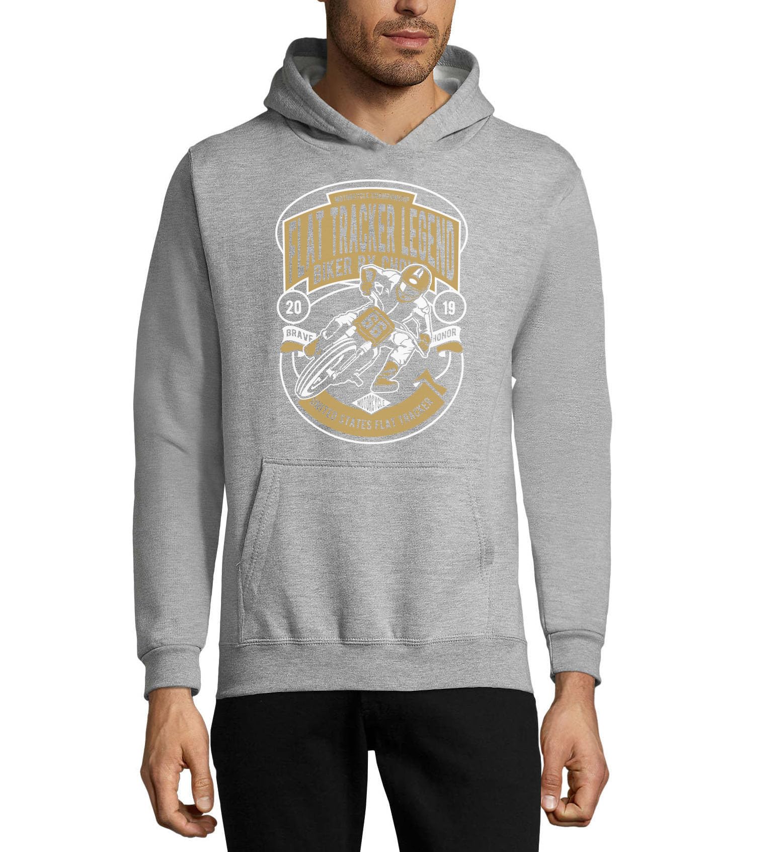 Płaska bluza z kapturem dla motocyklistów z wyboru, unisex, mieszanka bawełny, bluza z kapturem szara