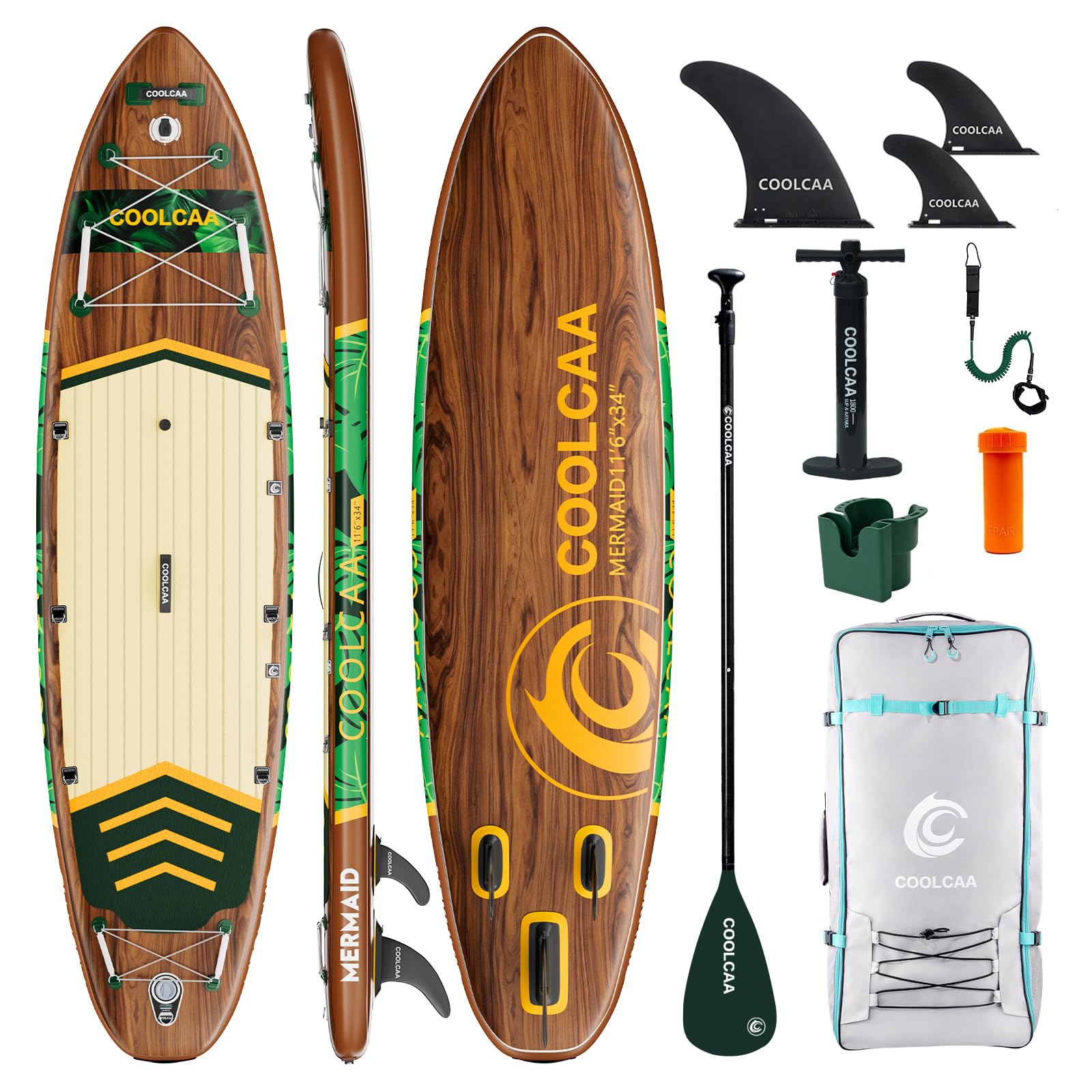 COOLCAA SUP Board, 355cm (Extra Groß) Stand Up Paddling Board, Aufblasbares Stand-Up Paddle Board mit 86cm Extra Breit, Fishing Paddleboard mit Zubehör & Tragetasche für Adults, 222 kg