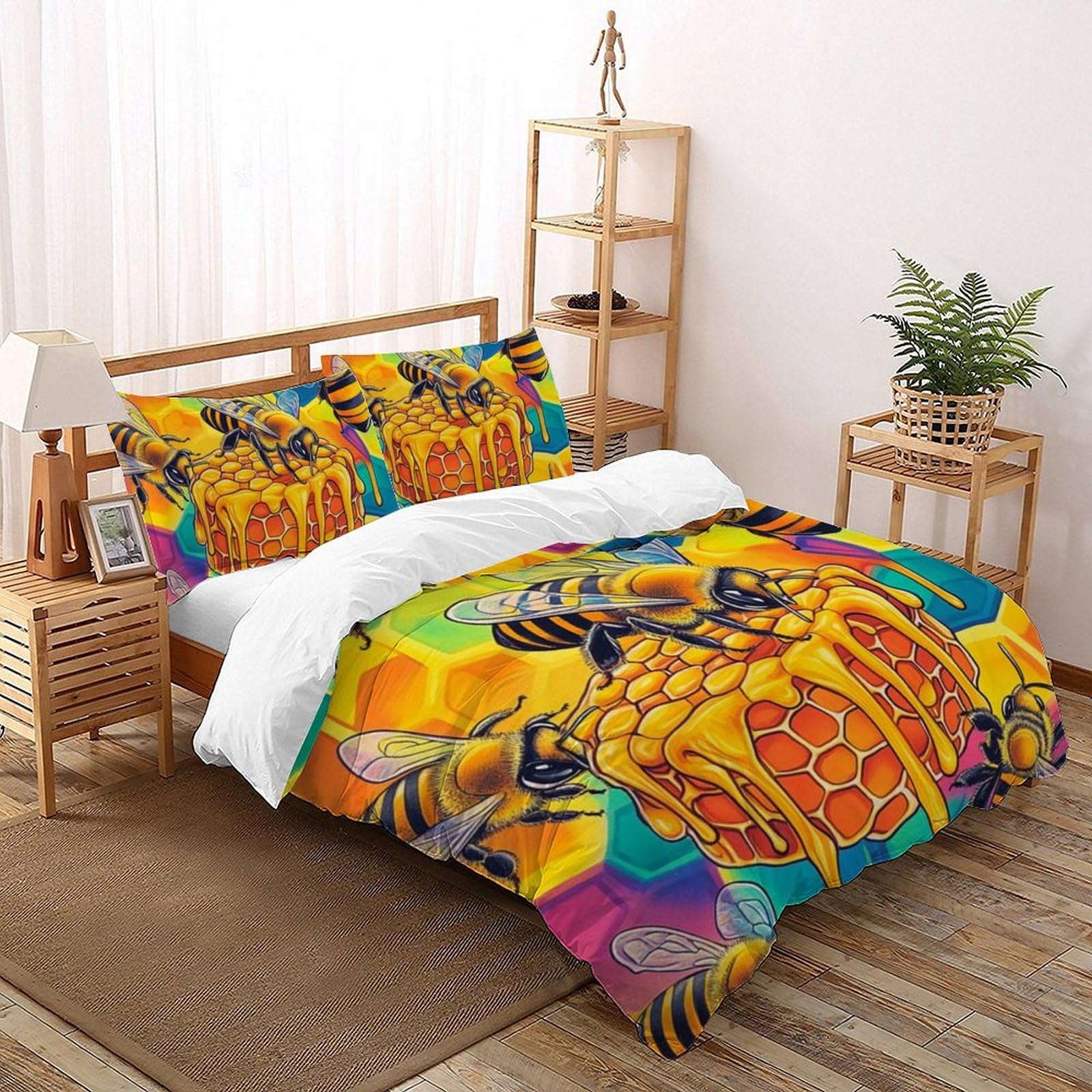 Housse de couette 220x240 abeille dessin animé et parure de lit microfibre animaux 3D