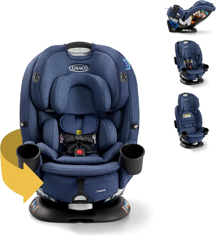 Graco Turn2Me Asiento convertible giratorio 3 en 1 para automóvil, Brighton, solo rotación orientada hacia atrás, modo orientado hacia adelante, elevador con respaldo alto de hasta 100 lbs, reposacabezas y arnés ajustables, marco reforzado de acero