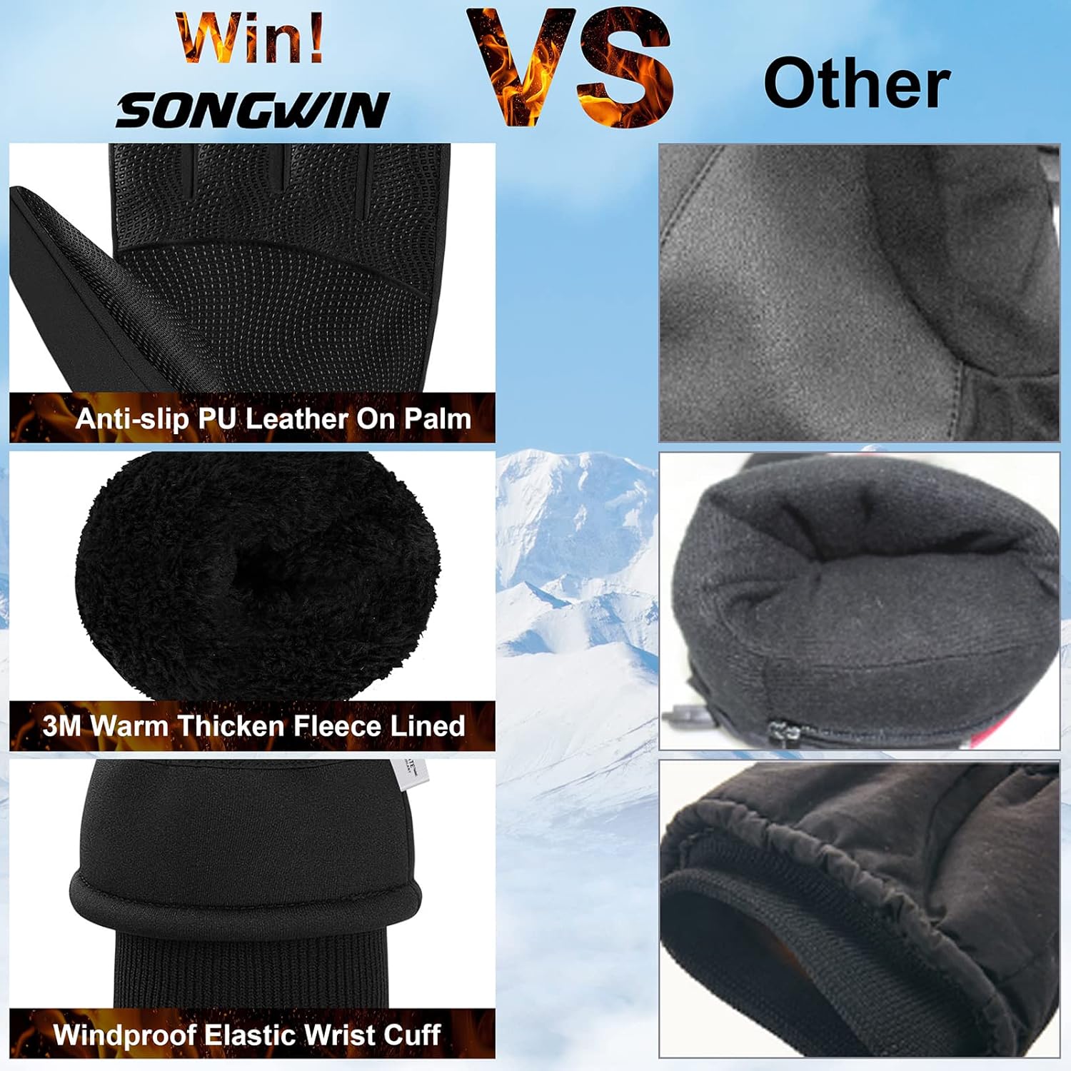 Winter Gloves Touchscreen Gloves Cold Weather Windproof Gloves Warm Thermal Gloves for Running Cycling Outdoor Activities for Men and Women : Sports & Outdoors