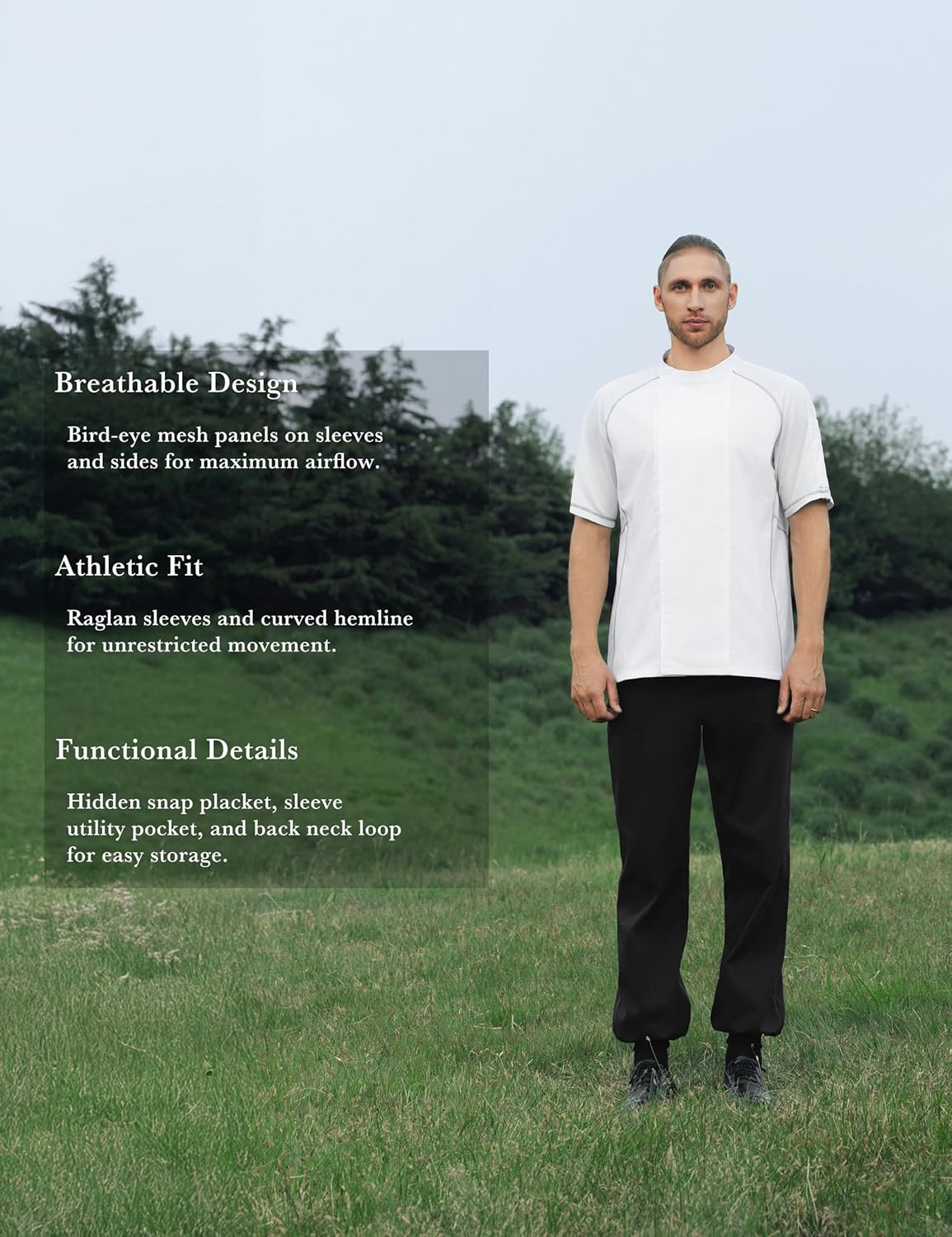 Pollux Men’s Chef Coat – Sporty Modern Fit Short Sleeve Shirt with Mesh Ventilation and Utility Pocket - Image 3