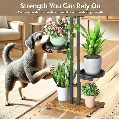 Miniatura 5 de LASZOLA Soporte negro de 3 niveles para plantas de interior, estante de metal de servicio pesado, estantería multinivel resistente que sostiene