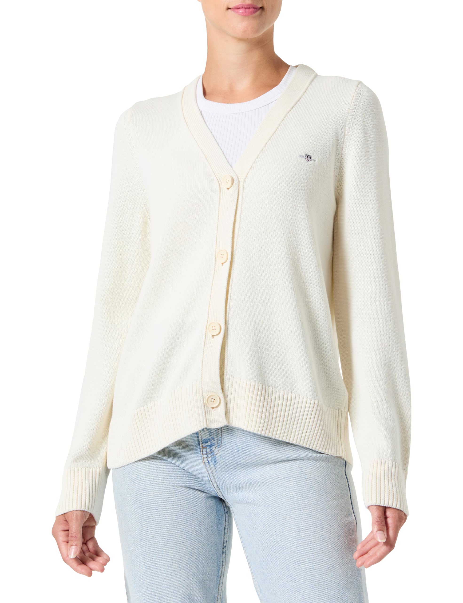 GANT Women's Classic Cotton Cardigan Sweater, Cream, S