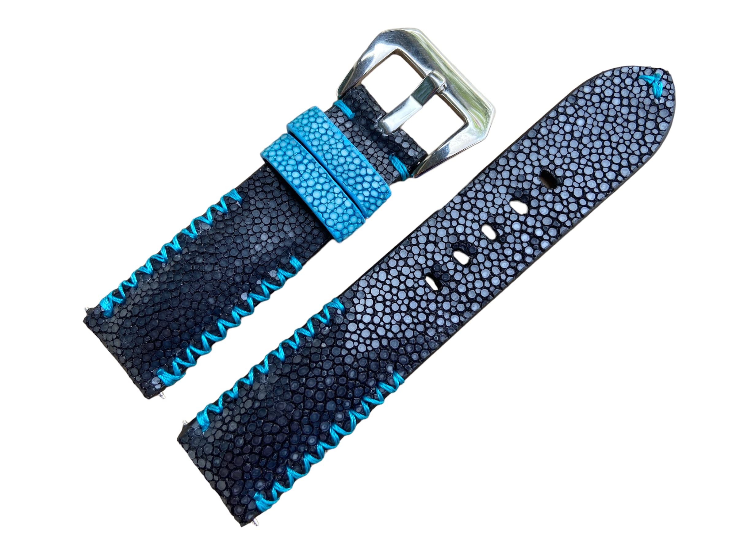 Genuine Black Stingray Leather Skin Watch Strap Band, Handmade Watch Strap Band Match All Watch, Custom Watch Strap Band 14mm 15mm 16mm 17mm 18mm 19mm 20mm 21mm 22mm 23mm 24mm 25mm, 26mm (18mm/16mm)