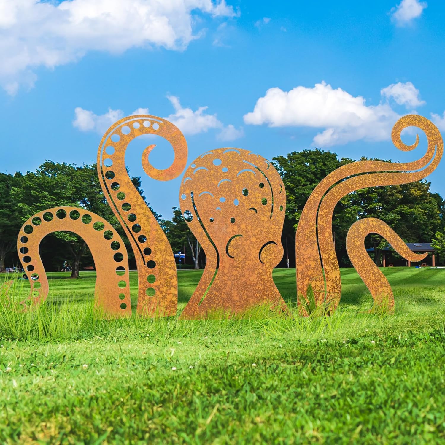 Octopus Garden Sculpture, Octopus Silhouette Artistic Metal Garden Sculpture Squid Garden Figurine Ornaments for Lawn Yard Outdoor Backyard Statue Decorations (50CM)