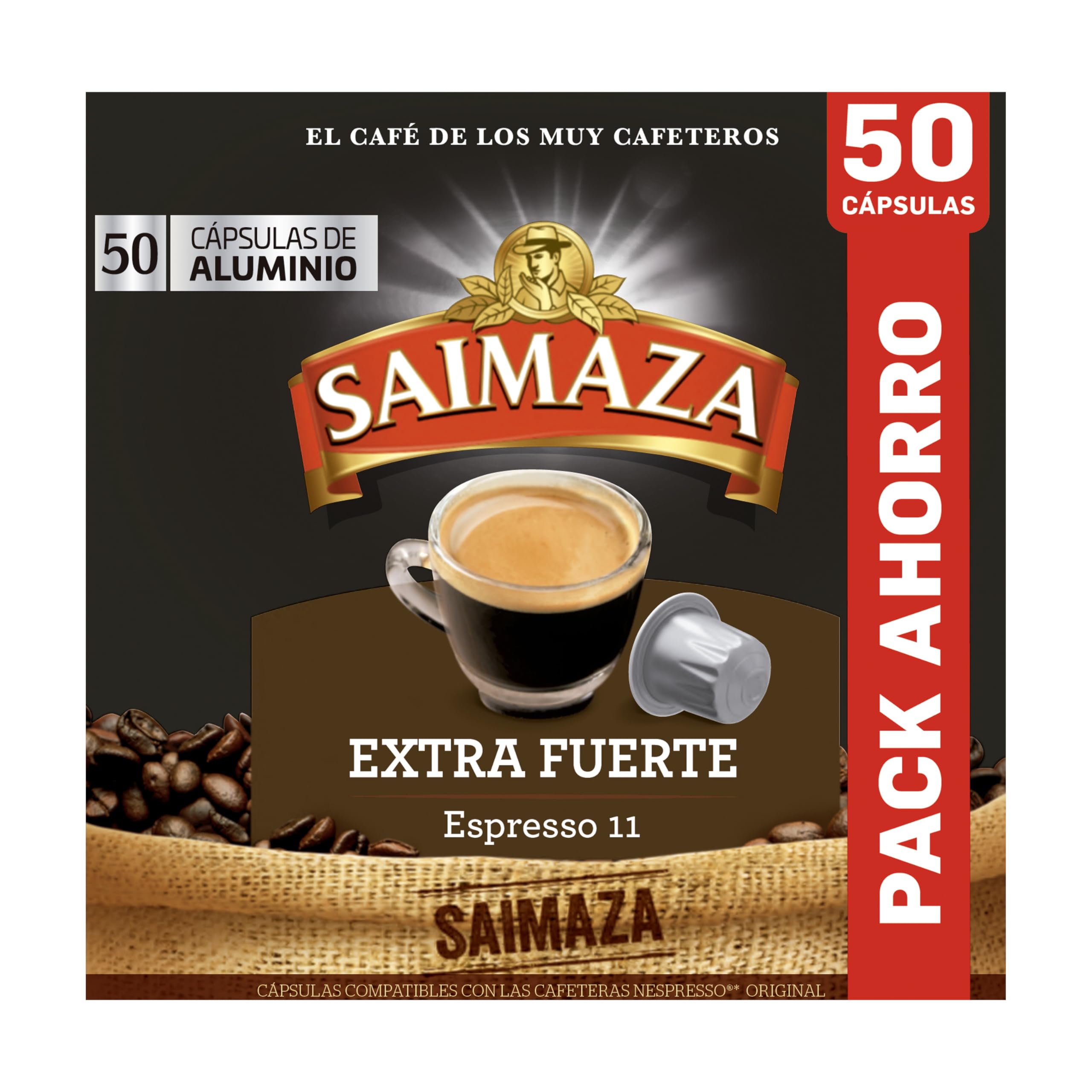 Saimaza Cápsulas de Café Extra fuerte | Intensidad 11 | 50 Cápsulas Compatibles Nespresso