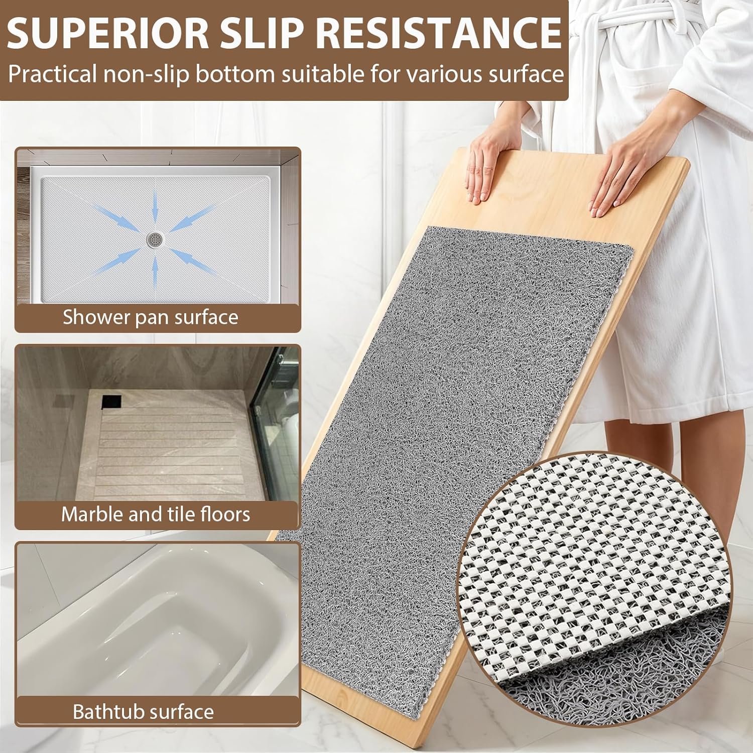Shower Mat Non Slip: 35.4 x 23.6 Inch Extra Large Shower Mats for Inside Shower with Drain Hole - Soft PVC Loofah Anti Slip Shower Stall Mat for Walk-in Shower and Bathroom, Quick Drying - Image 4