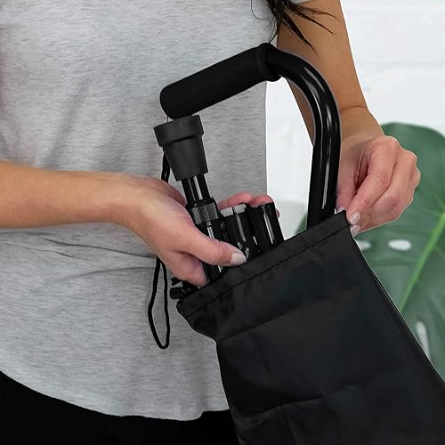 Vista 6 de RMS Bastón plegable con mango de espuma offset, bastón ajustable con bolsa de transporte (negro)