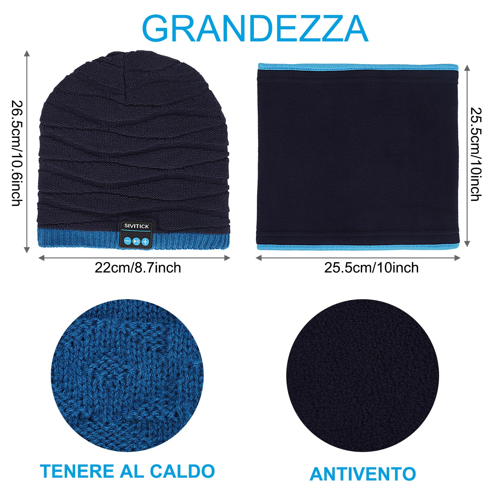 SIVITICK Cappello Bluetooth Regali Uomo Originali Berretto Invernali Idee Regalo Natale Berretto con Cuffie Stereo e Microfono per Sport Sci
