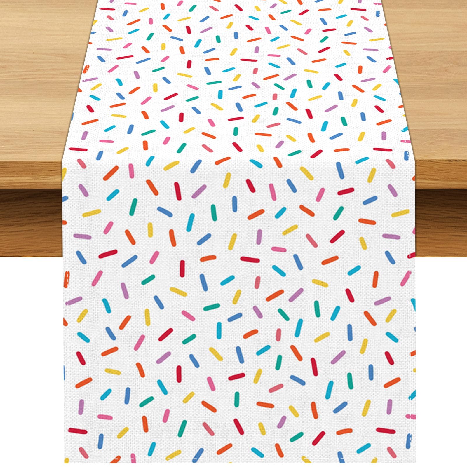 Photo 1 of Buxiuer Confetti Sprinkles Table Runner Boy Kids Birthday Sprinkled with Love Baby Shower Party Decoration Donut Dessert Dining Room Home Kitchen Table Decor (13" x 72")