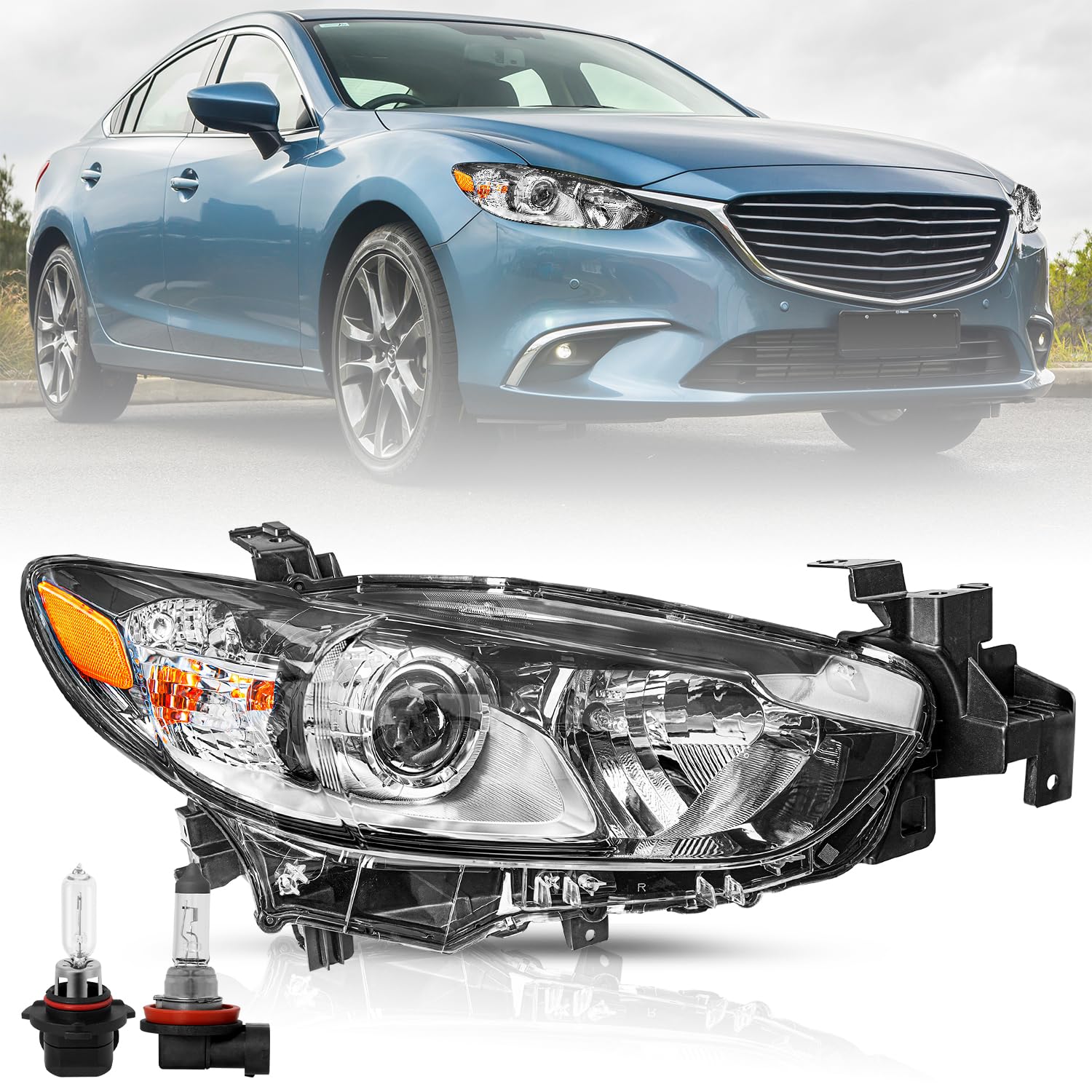 Halogen Headlight for Mazda 6 2014 2017 Sedan Projector Passenger Side Bulbs