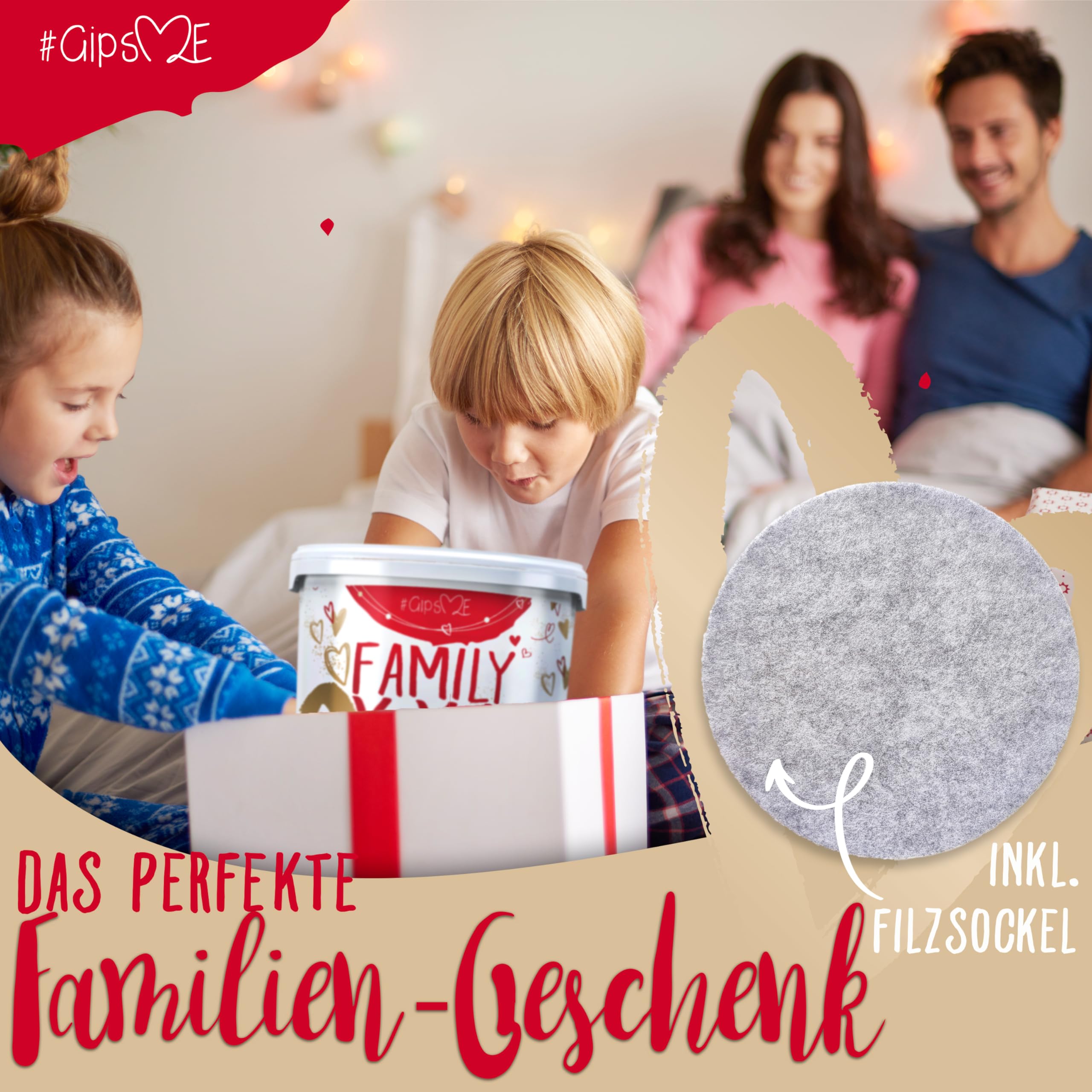 XXL 3D Handabdruck Set Familie Gipsabdruck für 4 Hände + Sockel Made in Germany - Premium Familien Gipsabdruck-Set - Personalisierte Geschenke - Handabdruckset + Video