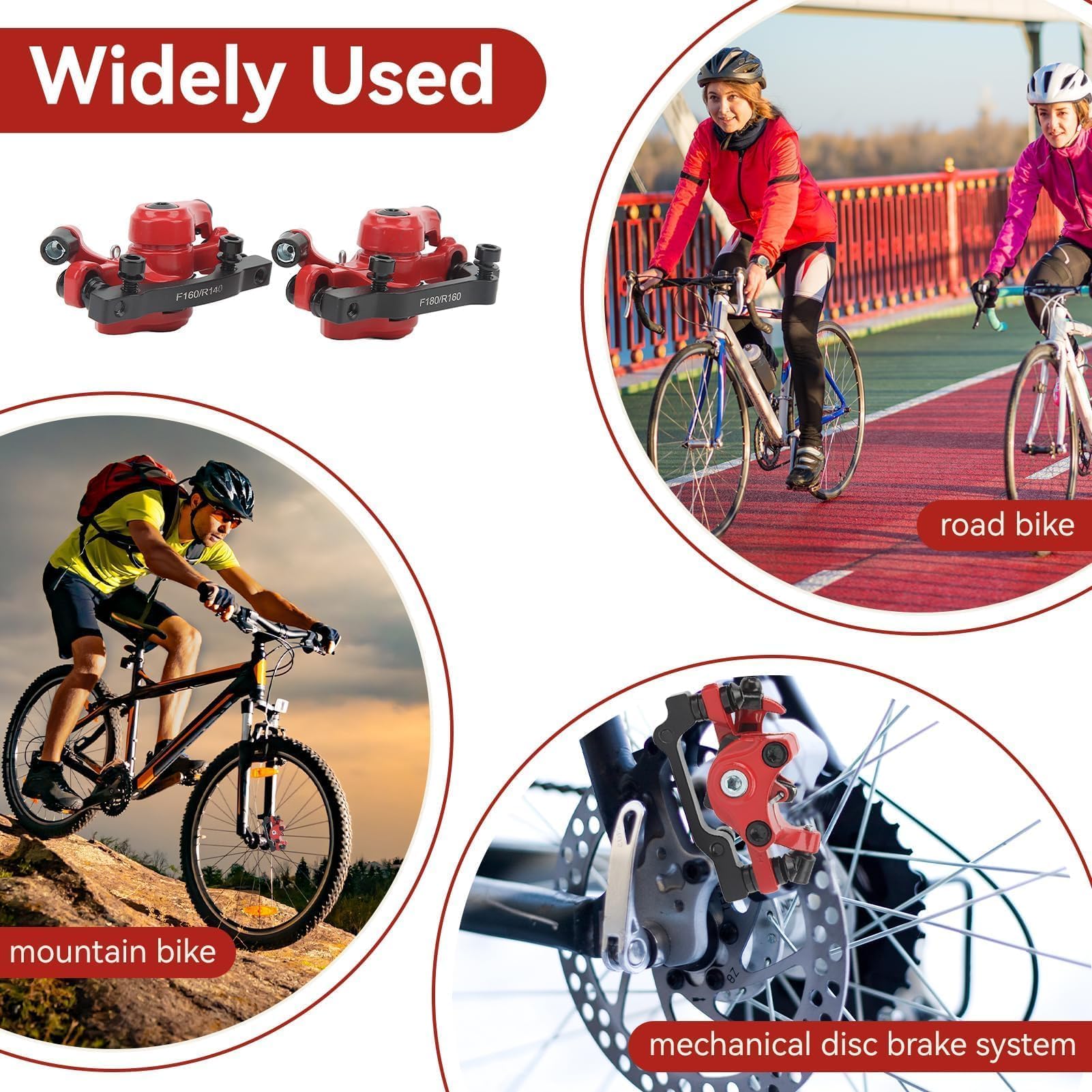 Agatige Set di Freni a Disco per Mountain Bike, Kit di Freno a Disco Pinza Anteriore e Posteriore MTB Accessori per Estrattori Cavi per Biciclette per Bici da Strada, BMX(Rosso)