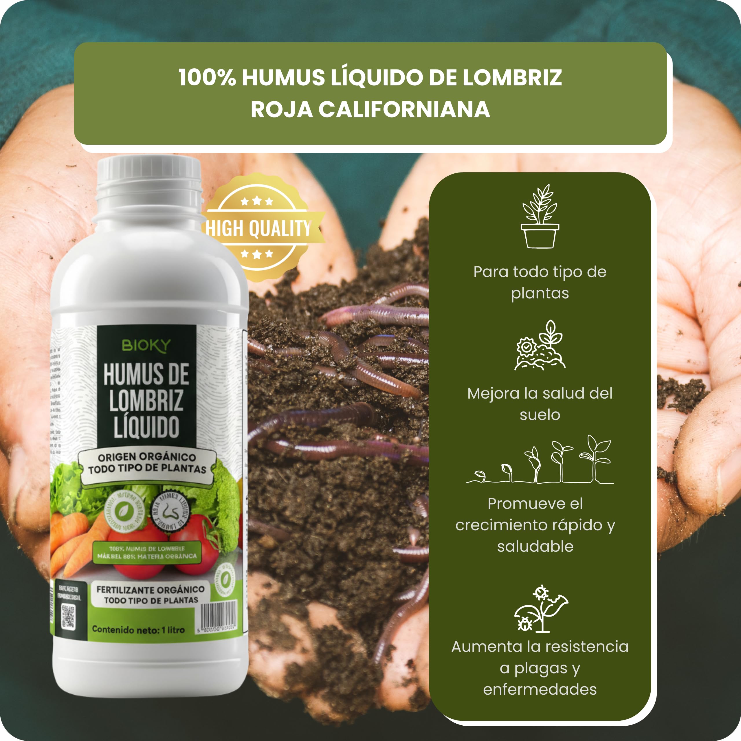 Humus de Lombriz Líquido 5L – Fertilizante Universal Muy Concentrado 5ml/L | +50% de Materia Orgánica – Abono Líquido para Plantas y Regenerador del Suelo – 100% Puro y Orgánico, Sin Residuo (5L)